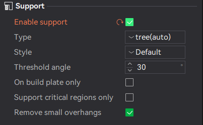 Tree supports settings