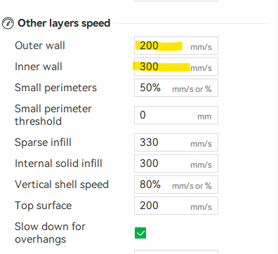 Wall speed settings
