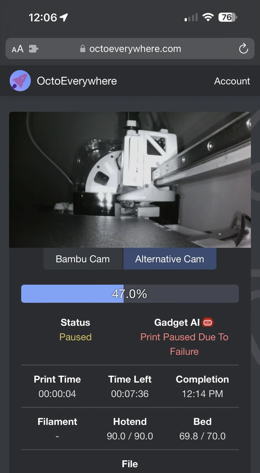 OctoEverywhere dashboard
